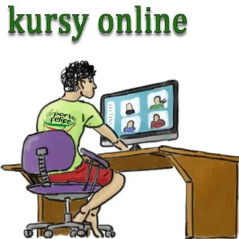 Rysunek studenta przy komputerze - kursy włoskiego online